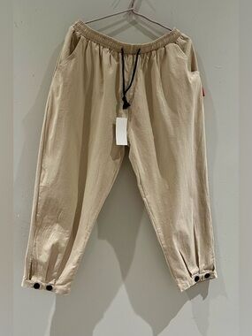 Beige Cotton Elastic Waist Relaxed Tapered Pants Men’s Tagged 3XL(Asian sizing)